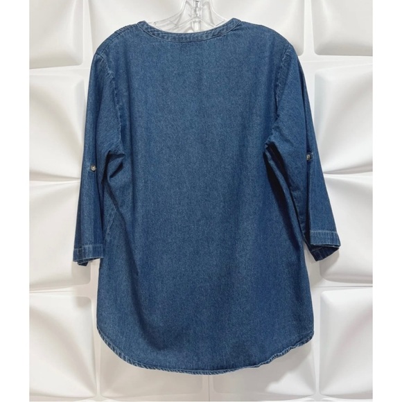 Serengeti Catalog Womens Sz L Blue Denim Pin-tuck Blouse Henley Top Faux Layered - Picture 5 of 7